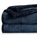 Drewin Sherpa Weighted Blanket 15 lbs, Moroccan Print Flannel Fleece Soft Weighted Blanket for Adult, Dual Side Super Soft Extra Warm Cozy Fluffy Blanket, Dual Side Navy Blue 60x80 Inches