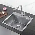 CECIPA Spülbecken Edelstahl 50x45cm Spüle Küche mit Hahnloch Küchenspüle 1 Becken Kitchen Sink Einbauspüle inkl Siphon & Über（Ohne Seifenspender）