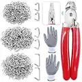 Glarks 362-teiliges Hog-Ringzangen mit Hog-Ring-Set, 360 Stück 1/2 Zoll 3/4 3/8 Stahl Hog-Ringe Hog-Ring-Zangen und Anti-Schneide-Handschuhe für Polster, Zäune, Heimwerkerarbeiten, Möbel mehr