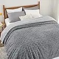 Bedsure Sherpa Queen Size Blanket for Bed - Fuzzy Soft Cozy Blanket Queen Size, Fleece Thick Warm Blanket for All Seasons, Grey Fall Blanket, 90x90 Inches