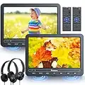 NAVISKAUTO 10,1" Lecteur DVD Voiture Portable, DVD Voiture avec Grand Batteries de 5H, DVD Voiture Double ecrans indépendants, USB/SD Port supporte Multi Format(Deux Lecteur DVD)