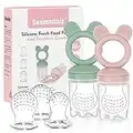 Baby Fresh Fruit Food Feeder Pacifier - 2 Packs BPA Free [3 Sizes Silicone Food Pouches Included] (Light Pink & Grass Green)