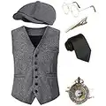 EFORLED Halloween 1920s Mens Costume Accessories Set,Great Gatsby Clothing,Roaring 20s Pocket Watch,Mafia Mobster Hat for Old Man,1LGray-XXL