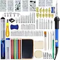 Wood Burning Kit, Oteufim 136 pcs Pyrography Pen Set with Adjustable Temperature Switch, Professional Wood Burning and Soldering Iron Tools for Embossing/Carving/Soldering Tips/Stencils/Color Pencils