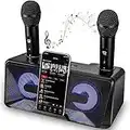 Karaoke Maschine, Bluetooth Karaoke Anlage, Karaoke Maschine für Erwachsene und Kinder, mit 2 drahtlosen Mikrofonen und Handyhalter, für Heimparty, Hochzeit, Picknick, Outdoor