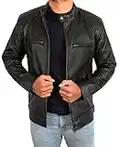 Fashion_First Mens Cafe Racer Vintage Retro Motorcycle Jacket - Slim Fit Mens Leather Jackets Black Biker Jacket Men