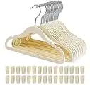 HOUISM Kids Velvet Hangers with 30 Finger Clips Ivory, Non-slip Children Clothes Hangers, Ultra-Slim Space Saving Hangers for Baby Toddler and Nursery Clothing Coats-15Pack