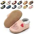 Kfnire Chaussons Cuir Souple Bébé Filles Garçons 12-18 Mois, Chaussures Premiers Pas avec Semelle Antidérapante en Daim Motifs d'animaux Chaussons Enfants Pantoufles Pré-Marcheurs