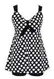 DANIFY Plus Size Swimsuits for Women Tankini Swimdress Tummy Control Swimwear Two Piece Bathing Suit Cover up Swim Dress, Big Black Dot, 26