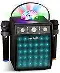 MASINGO 2023 Karaoke Machine for Adults & Kids with 2 Wireless Microphones - Portable Singing PA Speaker System Set w/Two Bluetooth Mics, Disco Ball Party Lights & TV Cable - Ostinato M7 (Ebony)