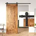 SKYSEN 6FT Sliding barn Door Hardware kit, Barn Door Track, 1/4” Thick Material- Combination Track- Smooth and Quiet- Easy to Install- Black (J Shape-5)