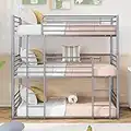 Harper & Bright Designs Metal Triple Bunk Bed for Kids,Twin Over Twin Over Twin Triple Bed with 2 Built-in Ladders, 3 Bed Bunk Beds Can Divided into 3 Separate Beds, Grey