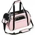 PETTOM Transportín Perro Gato Transpirable Plegable Pet Carrier Impermeable Bolso de Hombro Acolchado Suave Viaje Avion Tren o Auto por Pequeños Mascota (Rosado, L)