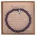 15 Year Old Girl Gifts for Birthday Amethyst Bead Bracelet with Sterling Silver Heart Charm 15th Birthday Gifts for Teen Girls with Card and Gift Box