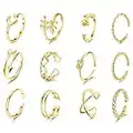 LOLIAS 12PCS Adjustable Rings for Women Open Stackable Finger Joint Thumb Ring Toe Ring Heart Flower Arrow Knot Beach Jewelry Plated Silver Gold Black Girl's Ring Set