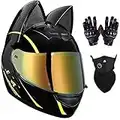 Caschi Da Moto Integrali Da Donna Con Orecchie Di Gatto Visiere Ribaltabili Per Adulti Casco Da Motocross Modulare Per Motocicletta Design Leggero DOT, Guanti Maschera 4, L=(59~60CM)