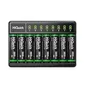 HiQuick 2800mAh Pre-Charged AA Rechargeable Batteries (8 Pack) and 8-Bay Fast Charging AAA Battery Charger for NIMH NiCd