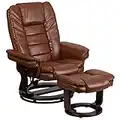 Flash Muebles contemporáneos Negro Piel sillón reclinable/otomana con Giratorio Base de Madera de Caoba, Piel sintética, Brown Vintage, 80.010000000000005 x 65.405000000000001 x 59.055 cm