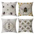 Victoryhome Bee Pillow Cover Bee Outdoor Pillow Bee Pillow Covers 18x18 Inch Bee Throw Pillow Covers Set of 4 Soft Cotton Linen