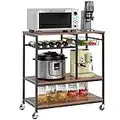 DlandHome Kitchen Cart Baker’s Rack with Rolling, 31.5" Wood Microwave Cart Rolling Microwave Cart On Wheels Storage Drawers for Kitchen