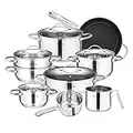 Velaze Cookware Set 14-Piece Stainless Steel Pot & Pan Sets Induction Safe, Saucepan, Casserole, Casserole, pan with Glass lid (GB14-Piece)