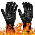 Flintronic Grillhandschuhe Hitzebeständig mit 800°C, Feuerfeste Handschuhe, Backhandschuhe, Kochhandschuhe, Ofenhandschuhe, für Backen, Küche & Grillen - Schwarz