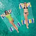 Pukitt 2 Pack Water Hammock, 4-in-1 Multi-Purpose Inflatable Pool Lounger Float with Bottom Mesh, Inflatable Hammock for Adults Kids, Portable Floating Chair Bed for Travel, Swimming Pool Hot Tub Toys