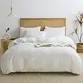 JELLYMONI Ultra-Soft Microfiber 3pcs Tufted Duvet Cover Set, White Boho Textured Bedding Cover Jacquard Rhombus Geometric Pattern Reversible Comforter Cover with Zipper Closure & Corner Ties (Queen)