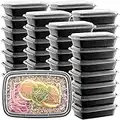 50-Pack Meal Prep Plastic Microwavable Food Containers For Meal Prepping With Lids 28 oz. 1 Compartment Black Rectangular Reusable Storage Bento Lunch Boxes -BPA-Free Food Grade -Freezer & Dishwasher Safe