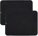 WUWEOT Lot de 2 Tapis de Séchage Vaisselle en Silicone 40 x 30 cm Plateau Egouttoir Vaisselle Support pour Égouttoir à Vaisselle Résistant à la Chaleur et Antidérapant pour Cuisine, Comptoir Noir