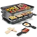 Raclette Grill 8 Person Indoor Grill Machine 8 Mini Non Stick Grill Pan for Raclette Cheese Dishes Cooking Party Kitchen Cooker Health Electric Smokeless BBQ Grill 1 Steak Pan 4 Wooden Spatula, 1500W