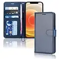 TECHGEAR Etui iPhone iPhone 12, iPhone 12 Pro Portefeuille - Housse en Cuir avec Rabat de Protection, Fentes pour Cartes, Béquille et Dragonne, Cuir PU Bleu Compatible avec iPhone 12/12 Pro 6.1"