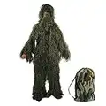 Latinaric Hunting Ghillie Suit Desert/Woodland Camouflage Clothing includes Jacket Trousers Hood Gun Wrap Drawstring Bag in 5-Piece for Airsoft Halloween Prank