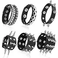 Hicarer 6 Pièces Bracelet Clouté Punk Bracelet Rivets Bracelet Manchette en Cuir Rivets