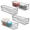 mDesign Juego de 4 cajas de almacenaje con asas integradas – Cajas organizadoras para cocina, baño o material de oficina – Organizador de escritorio en plástico – gris humo