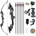 Monleap 51" Archery Takedown Recurve Bow and Arrow Set Right Hand Longbow Kit for Adult Beginner Outdoor Training Hunting Shooting 30lb 40lb 50lb (Black，40lb)