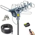 PBD Outdoor Digital Amplified HDTV Antenna, 150 Mile Motorized 360 Degree Rotation, Wireless Remote Control, 59FT RG6 Coax Cable, Coaxial Grounding Block, UHF VHF 1080P 4K, Support 2 TVs