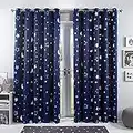 Dreamscene Blackout Curtains For Kids Bedroom, Navy Blue Galaxy Star Thermal Curtains, Cool in Summer, Warm in Winter, Navy Blue Moon Stars - 117 x 137cm(Approx), 46" wide x 54" drop