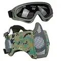 AOUTACC Airsoft - Juego de equipo de protección, máscaras de malla de media cara con protección auditiva y gafas para CS/caza, paintball y disparo (DW)