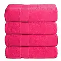 Belizzi Home 4 Pack Bath Towel Set 27x54, 100% Ring Spun Cotton, Ultra Soft Highly Absorbent Machine Washable Hotel Spa Quality Bath Towels for Bathroom, 4 Bath Towels - Hot Pink