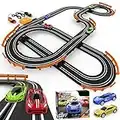 Slot Car Race Track Sets with 4 High-Speed Slot Cars, Battery or Electric Race Car Track for Boys and Kids, Dual Racing Game Lap Counter Circular Overpass Track, Gifts Toys for Boys Kids Age 6 7 8-12