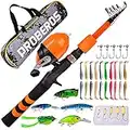 PROBEROS Kids Fishing Pole - Portable Telescopic Fishing Rod and Reel Combo Kit - Spincast Fishing Reel Casting Rods with Lures Lines Tackle Box and Bag for Boys Girls Youth Fishing