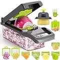 KEOUKE Vegetable Chopper Slicer 12 in 1 Veggie Chopper Dicer Cutter for Onion Tomato Potato Food Chopper with Draining Storage Container and Hand Guard - Slicing Dicing Shredding Blades