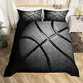 Loussiesd Schwarz Basketball Bettbezug Set Jungs Kinder Sportthema Bettwäsche Set 135x200 cm 3D Basketball Muster Betten Set mit Reißverschluss Sanft Mikrofaser