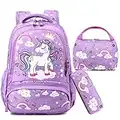 Jumpopack Zaino Scuola Elementare Zaino Unicorno Bambina Zaini per Unicorno Ragazze Zainetti Ragazze Resistente All'acqua Zainetto Bambino Set da 3 Pezzi con Borsa per il Pranzo e Astuccio