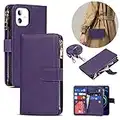 iCoverCase for iPhone 12 Mini Wallet Case with Card Holder and Adjustable Crossbody Lanyard, PU Leather Kickstand Card Slots [Not Detachable] Flip Cover Case 5.4 Inch (Purple)