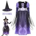 Cloudkids Costume Déguisement de Sorcière Fille - Robe de Déguisement Halloween avec Chapeau et Ceinture Enfant Carnaval Cosplay (10-12 ans)