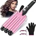 3 Barrels Hair Curler - 25mm Curling Iron Tongs Hair Waver Mermaid Waves Wand Beach with 2 Temperature Control Quick Heating for Long or Short Styling