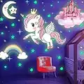 Glow in The Dark Stars, Glowing Unicorn Sets with Castle Moon and Rainbow Wall Decals for Kids Bedding Room, Great for Birthday Gift Wall Mural Stickers for Girls and Boys