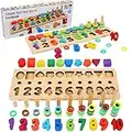 CozyBomb Wooden Number Puzzle Sorting Montessori Toys for 1 Year Old Toddlers - Shape Sorter Counting Game for age 3 4 5 year olds - Preschool Education Math Stacking Block Learning Wood Chunky Jigsaw